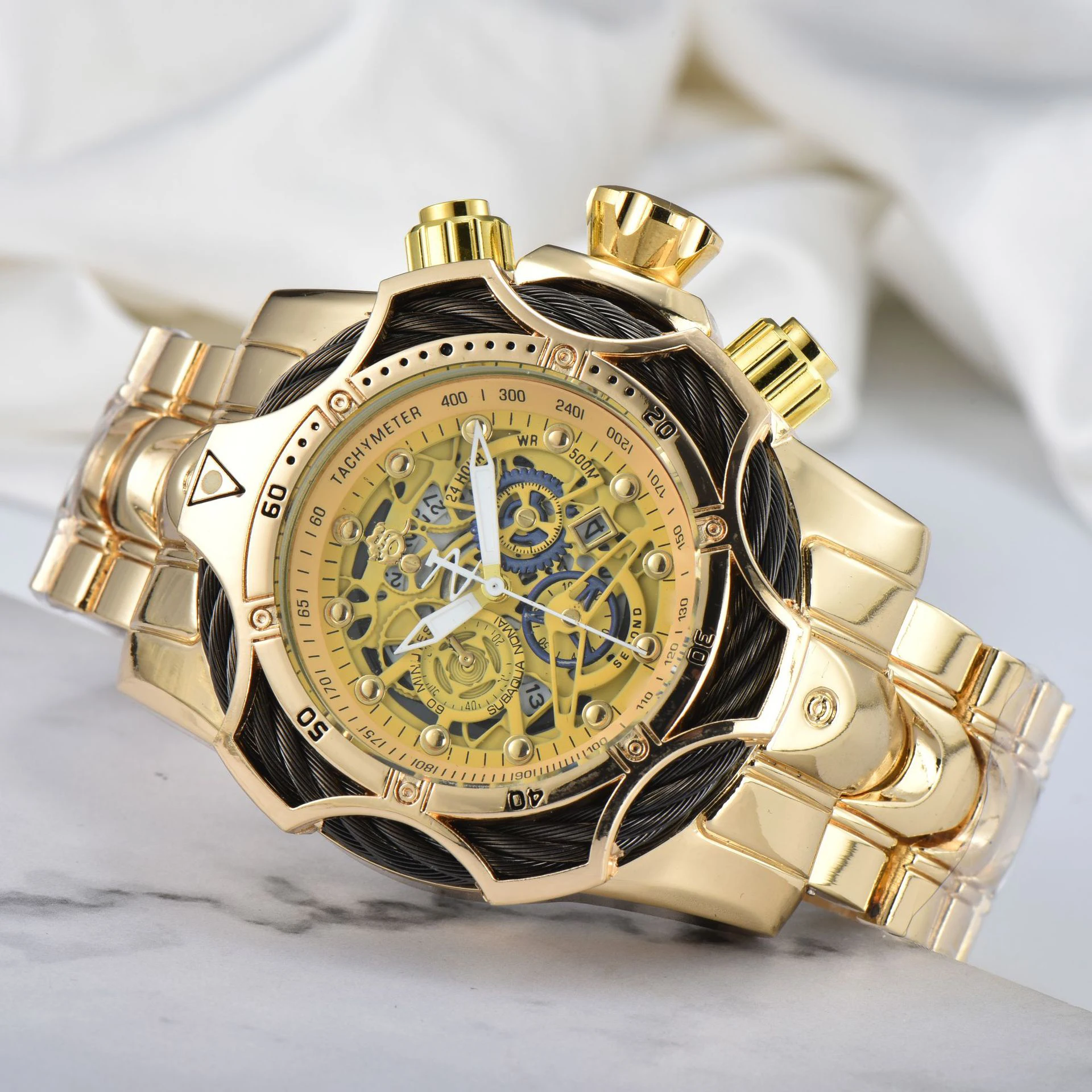 UTHAI CQ318 ساعة رجالية عصرية جديدة ذات قرص كبير وتقويم كوارتز ساعة فاخرة هدية على مدار الساعة