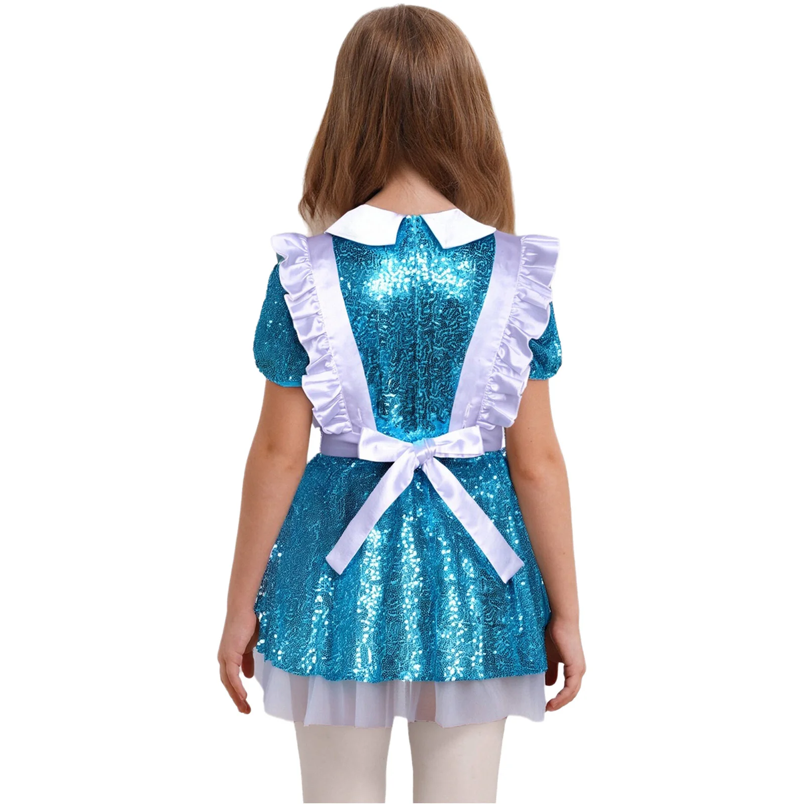 فستان الأميرة العجائب للفتيات الصغيرات بأكمام قصيرة مع ترتر لامع مع مريلة من الدانتيل لحفلات الهالوين #2