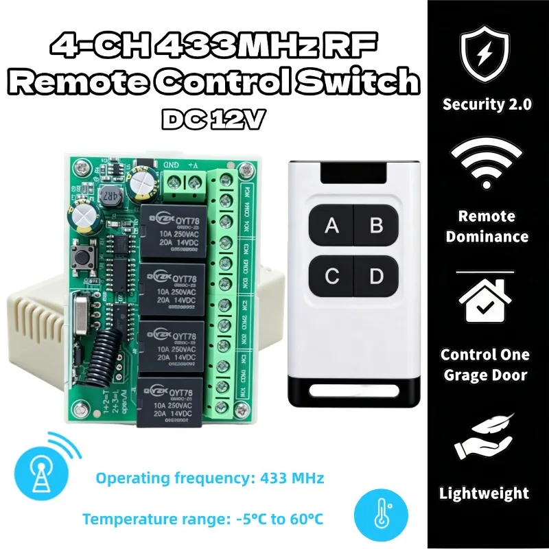 Universal Wireless Remote Control Switch DC 12V 4CH Relay Receiver Module With 4 Channel RF 433 Mhz Transmitter