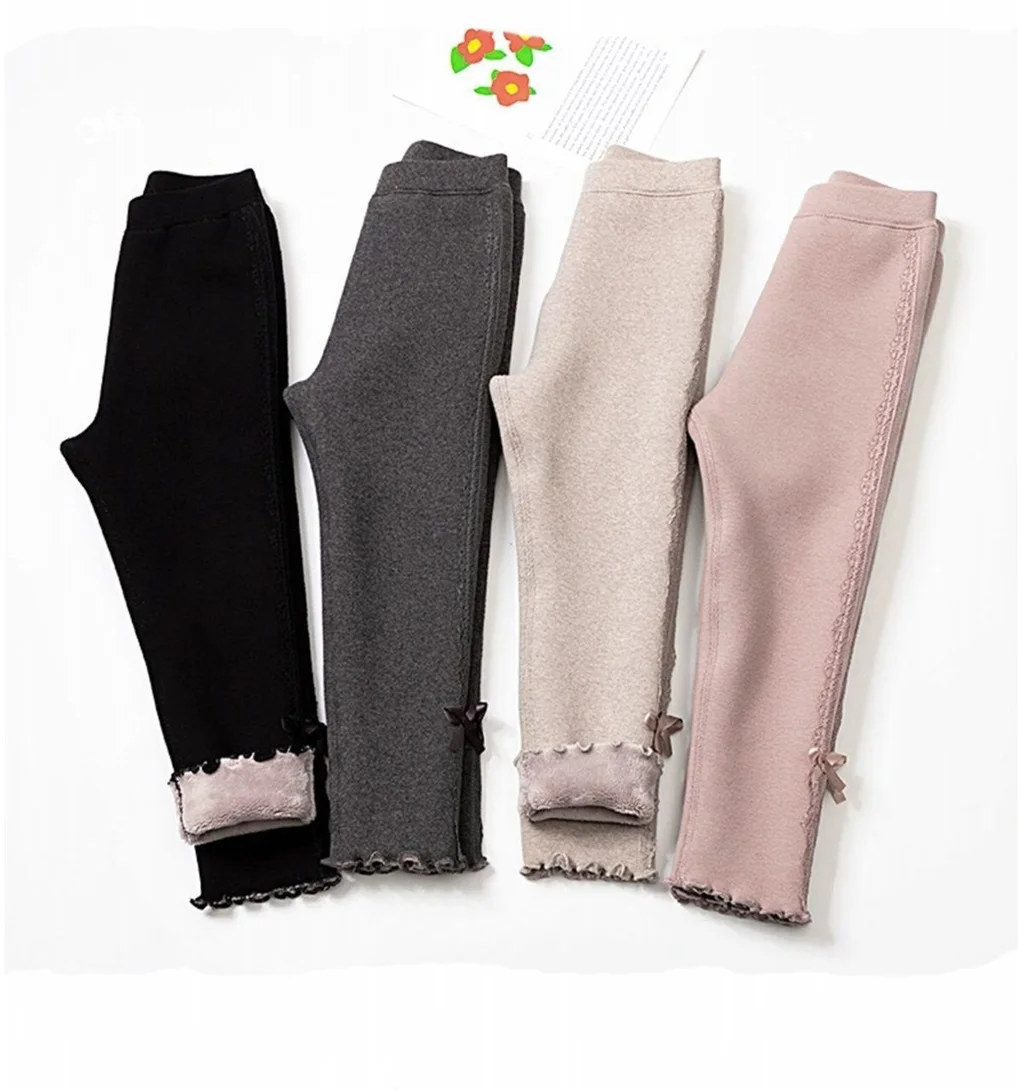 Thick Warm Girls Leggings Winter Fleece Soft Solid Kids Pants Elastic Waist Cotton Leggings Girl Trousers image 3