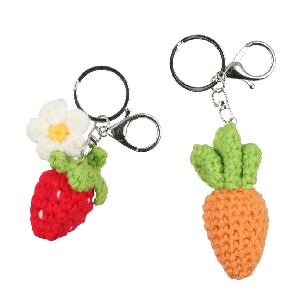 

Creative Strawberry Knitted Keychain Pear Peach Cherry Fruit Key Ring Handmade Crocheted Knitting Pendant Key Holder