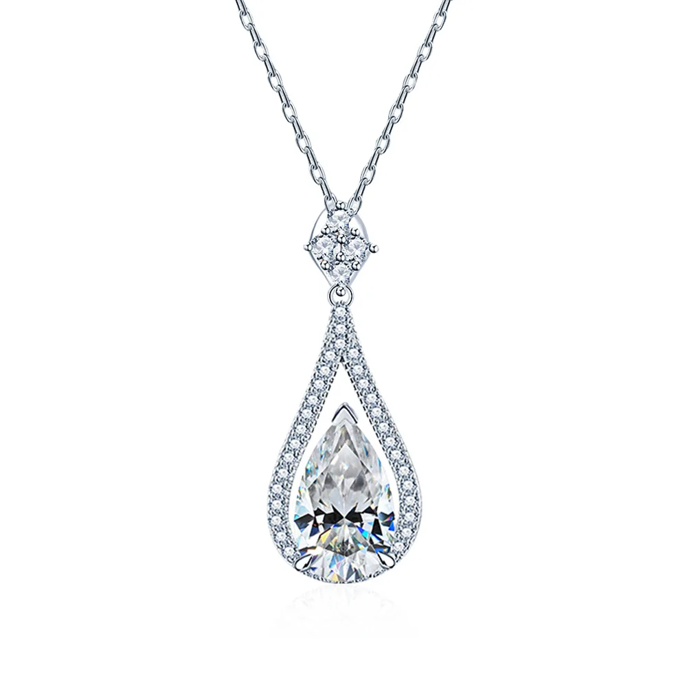 

Timeless 1CT D Color Moissanite Teardrop Pendant Choker, S925 Sterling Silver Plated White Gold Necklace for Women