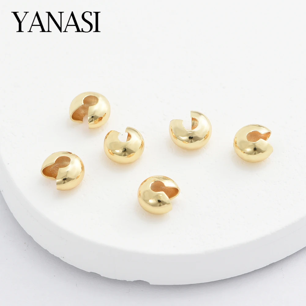 20PCS 18K Gold Plated Open Crimp Bead Covers For Crimp End Beads Stopper Spacer Beads For DIY Jewelry Making Supplies Wholesale