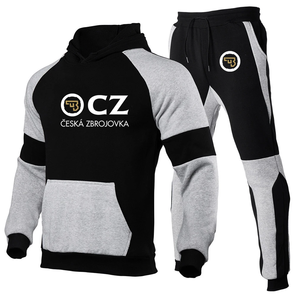 

2024 CZ Ceska Zbrojovka Czech Firearms Men Color Matching Hoodie Printing Pullover Hooded Tops + Sweatpants New 2pcs Suits