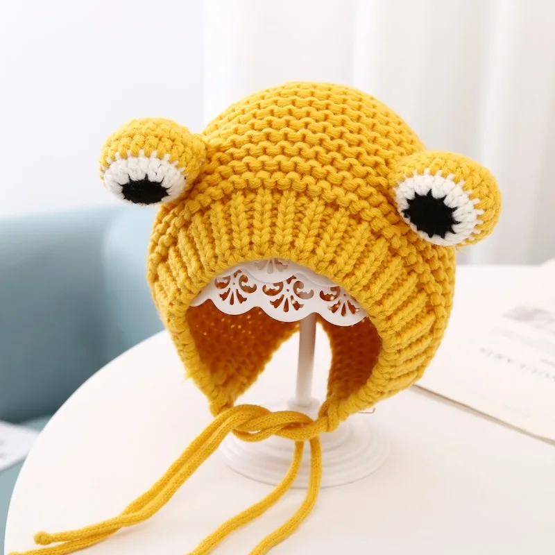 Baby Hat Autumn and Winter Pullover Knitted ear Protection Hat Popular Yarn Frog hat for Taking photos and going out H1