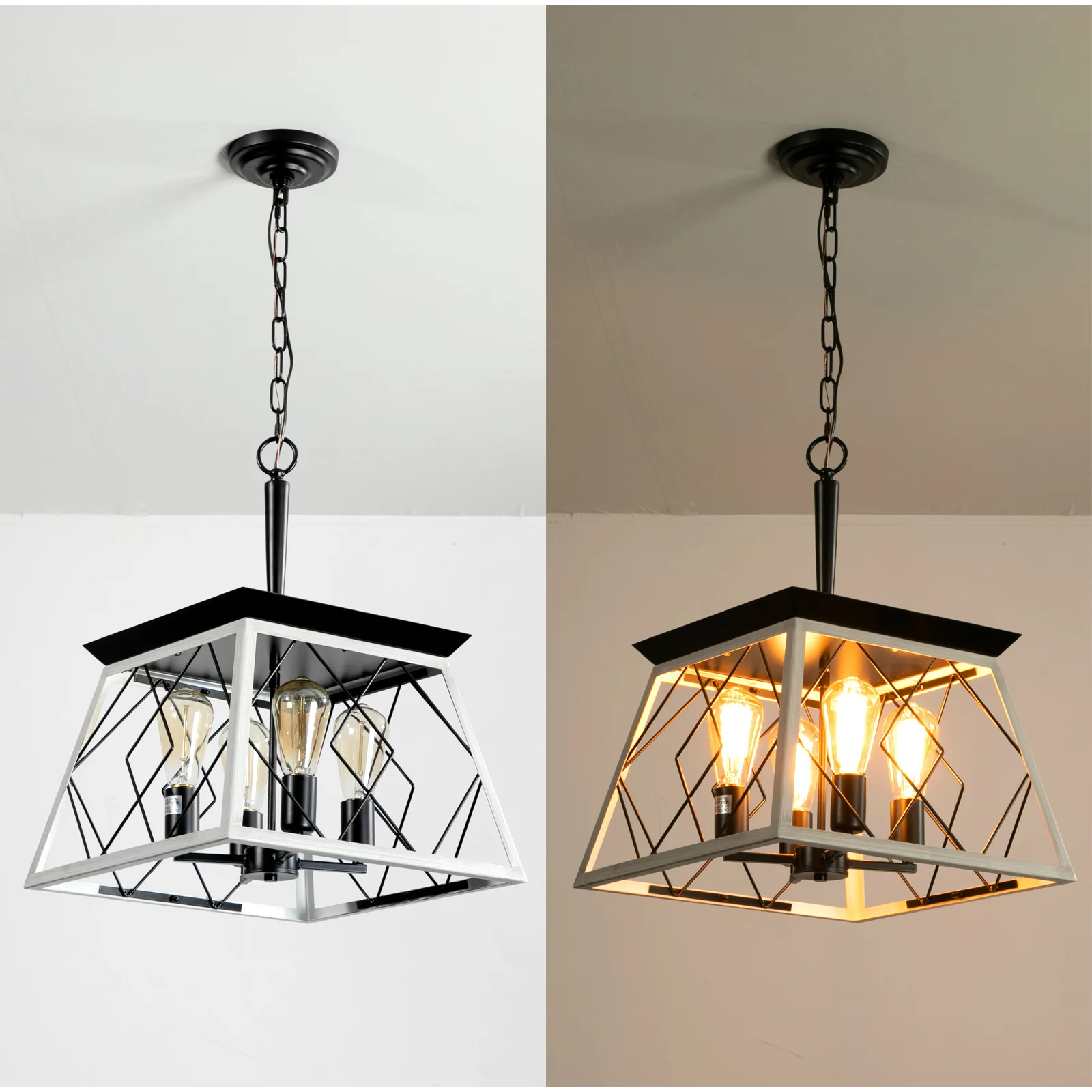 4-Light Farmhouse Chandeliers for Dining Room, Rustic Kitchen Island Lighting, Adjustable Height Pendant Light (No Bulbs)