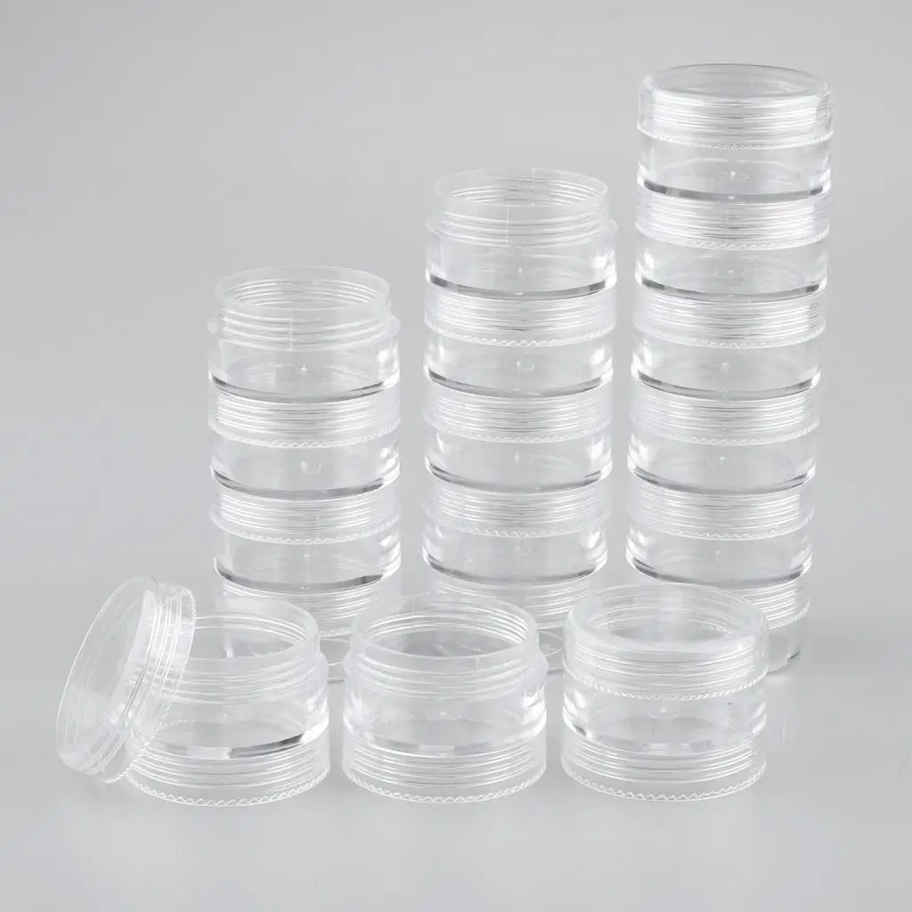 MagiDeal 6 Tiers Empty Stackable Jar 18 Clear Round Containers w/ Screw Lids Multi-Use Storage Container To Storage Eyelash