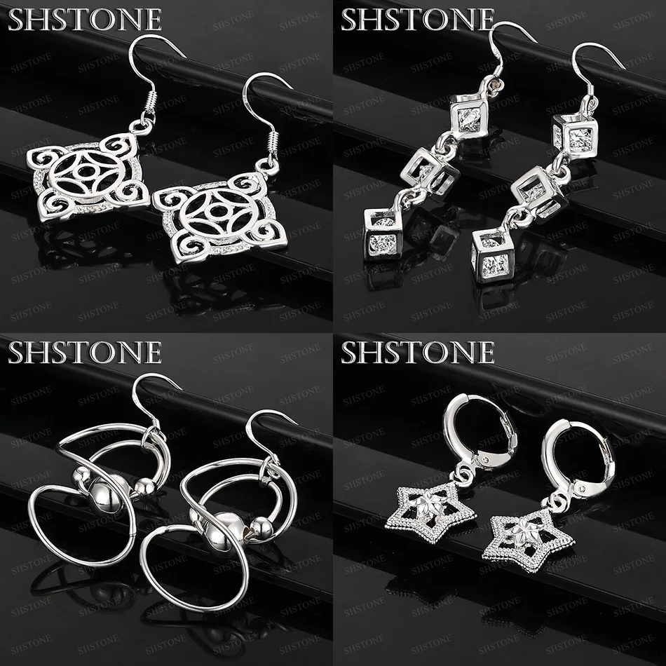 

Fashion 925 Sterling Silver Beads Star Square AAA Zircon Drop Earrings Women Charm Jewelry Christmas Party Gift Accessories