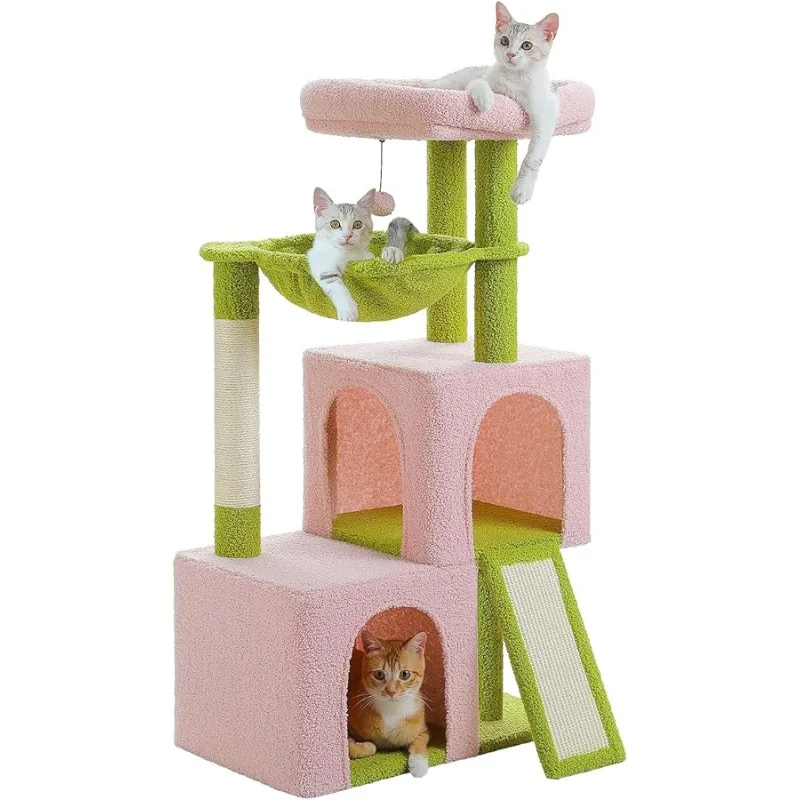 

PAWZ Road Large Cat Tree, 41 Inches Multi-Level Cat Tower with 2 Spacious Condos for Large Indoor Cats, Pink Flower Cat House wi