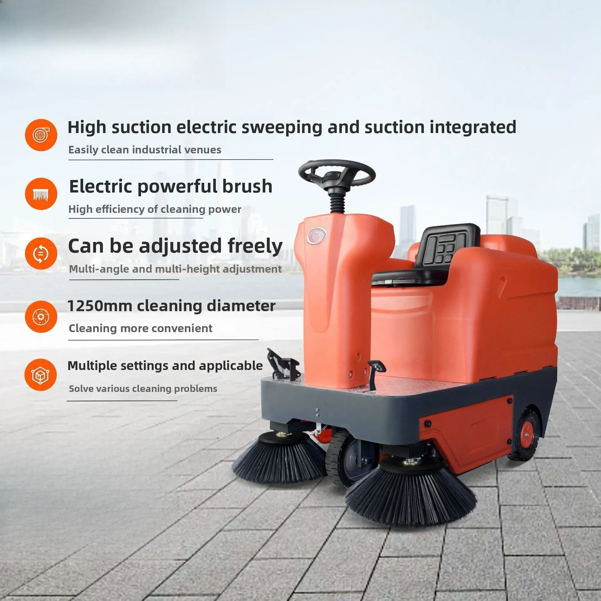 Ride-on electric sweeper for factory workshop, for park cement floor, for cleaning leaf dust