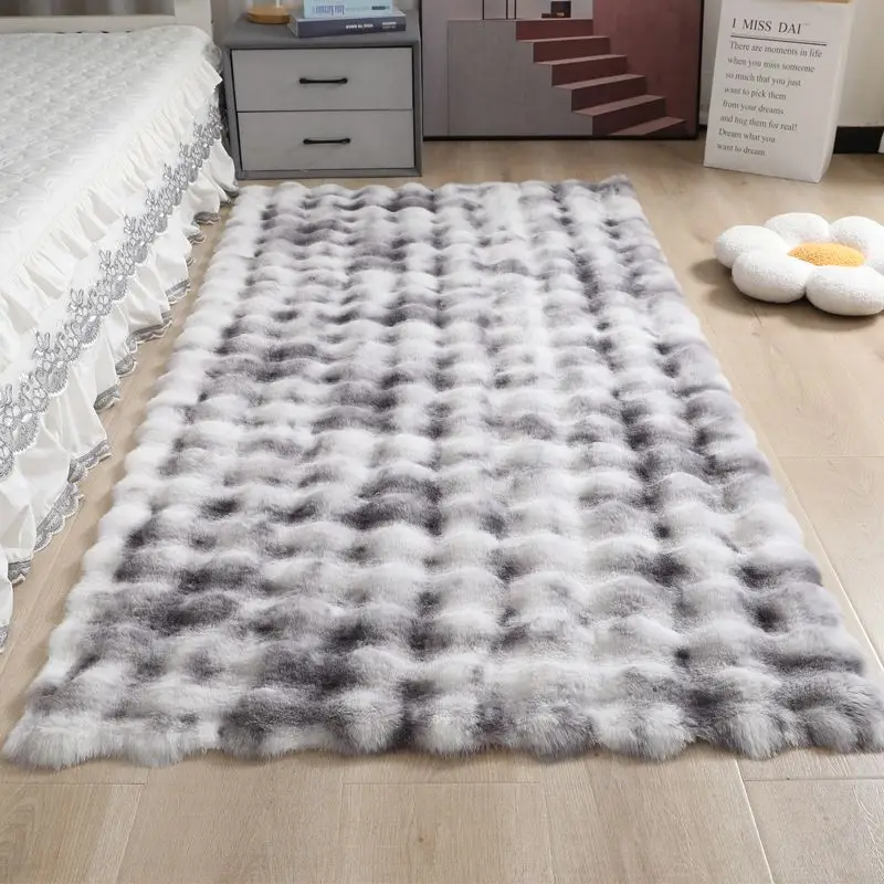 Gradient Faux Fur Carpet Fluffy Imitation Rabbit Fur Soft Child Mat Cute Rug Bedroom Bedside Decoration Floor Mat Anti-slip