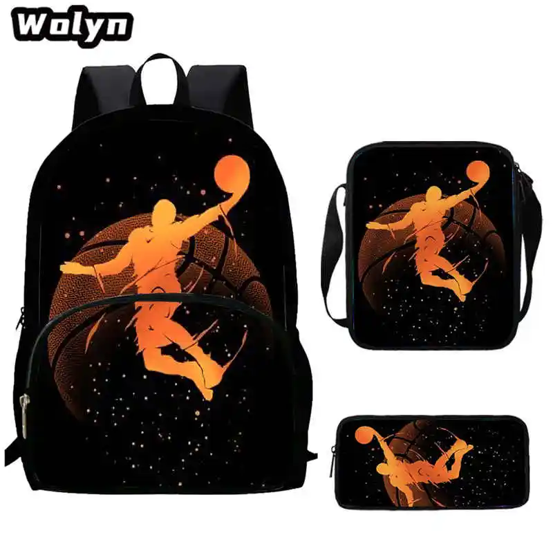 3Pcs Set Basketball Image School Backpacks with Shoulder Bags Pencil Case,Large Capacity School Bags for Boys Girls Bookbags