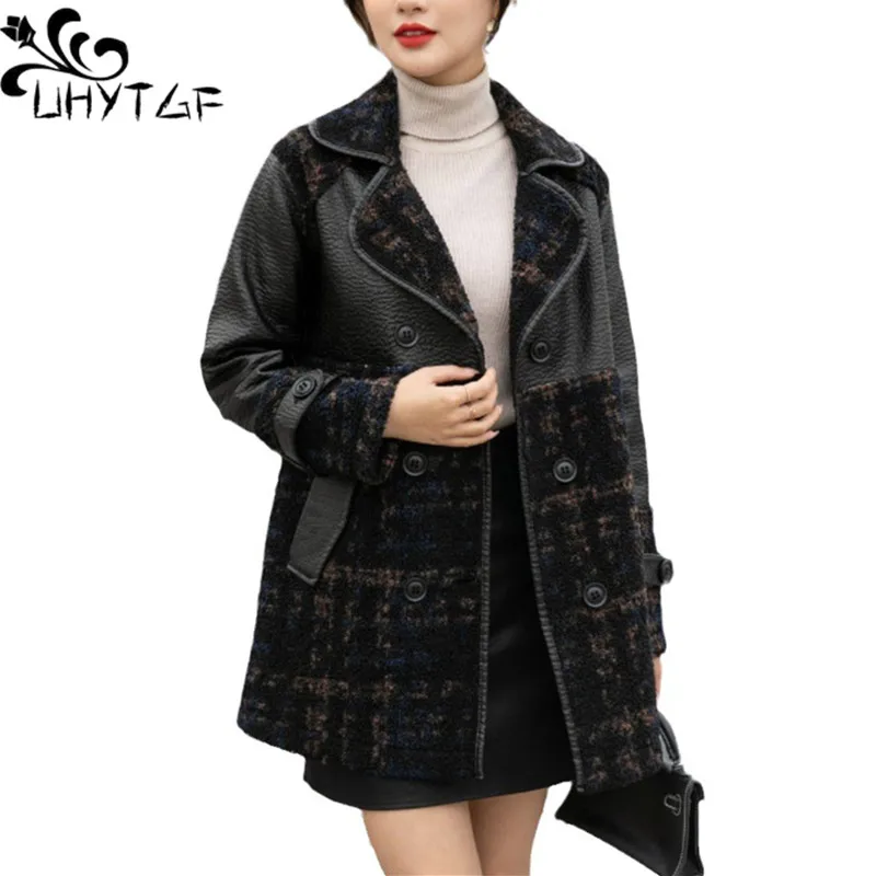 Winter leather Jacket Women Mid-Length Double Sided Wear PU Leather Coat Female Double-Breasted Plush Thick Warm Jacket 5XL 2874