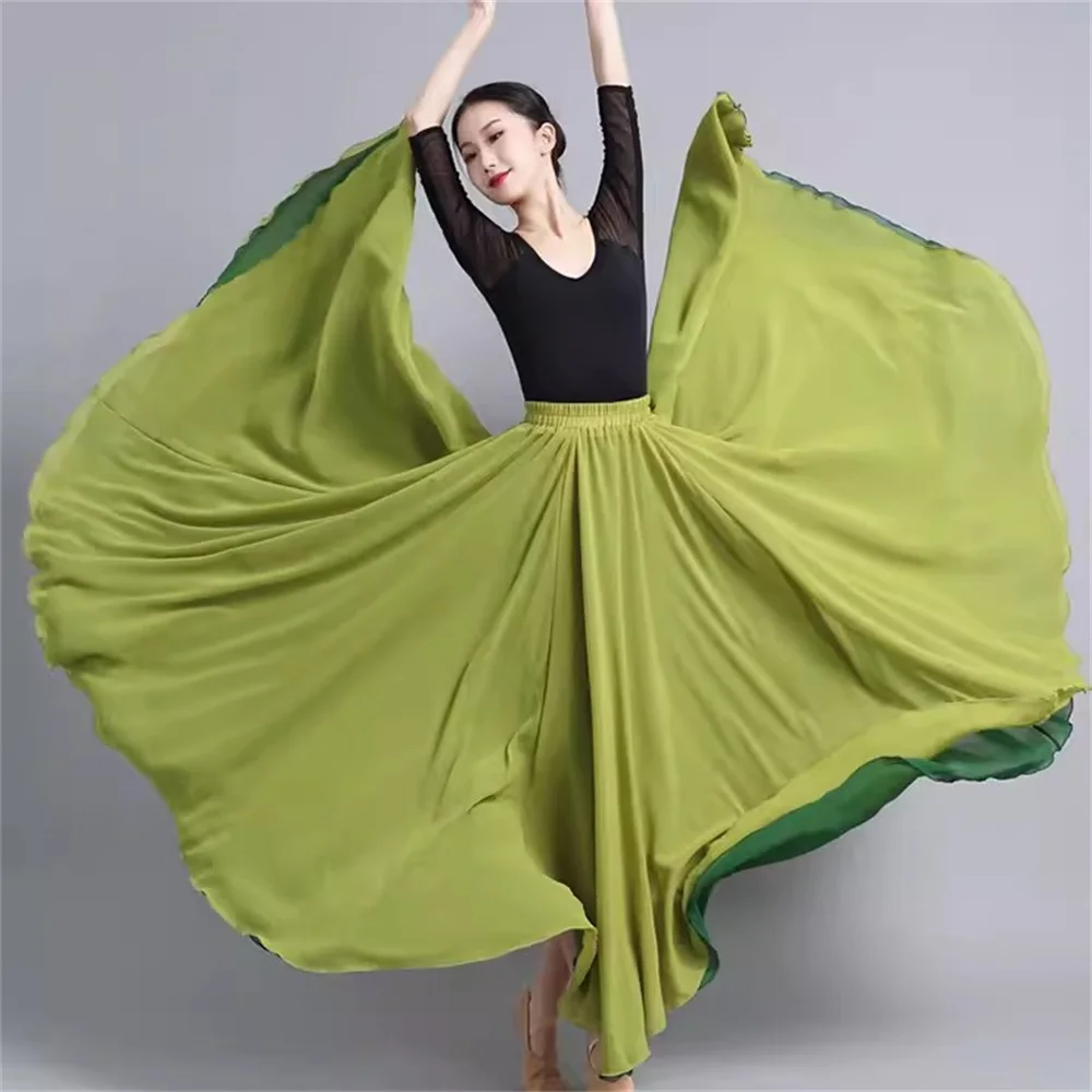 Women Double-side Chiffon Big Swing Skirt 720 Degree Classical Dance Skirt Belly Dance Costume Stage red Performance Maxi Skirts