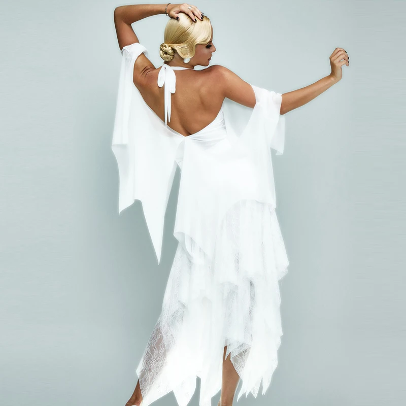 Sexy Latin Dance Clothing White Ruffled Latin Top Lace Skirt Women'S Samba Chacha Ballroom Dance Costume Stage Wear SL13129