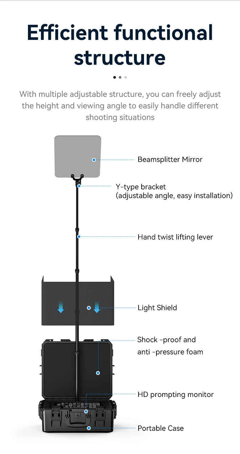 Desview Teleprompter Conferência portátil, Teleprompter para entrevista, Live Streaming, TP300, 19"