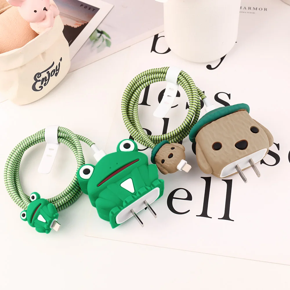 

Cute Cartoon Animals Charging Data Cable Protector For iPhone 18/20w Charger Protective Cover Winder Accessories