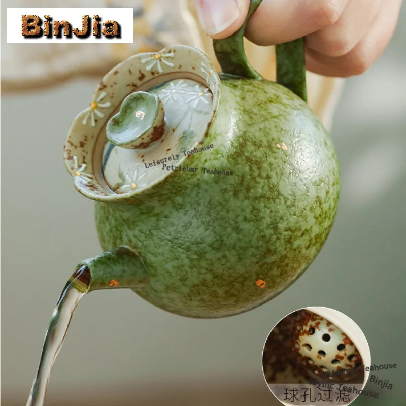 170ml Citrus Green Sprinkle Gold Hand Painted Daisy Teapot Creative Tea Infuser Pot Tea Maker Kettle With Ball Hole Teaware Gift