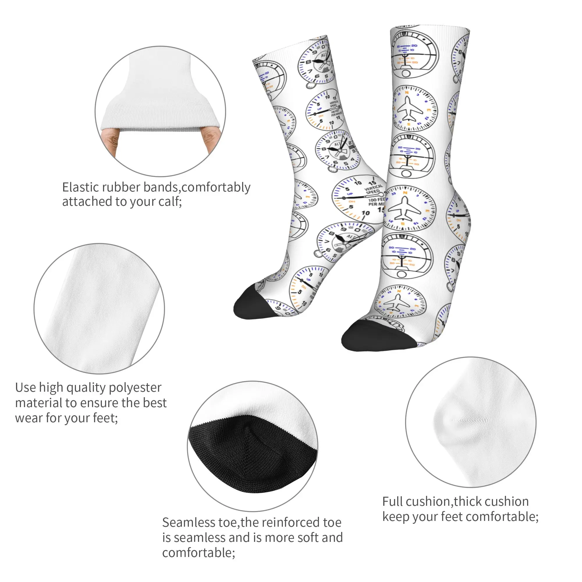 New Men's Socks Novelty Light Aircraft Dashboard Sock Polyester  Sport Women Stockings Spring Summer Autumn Winter