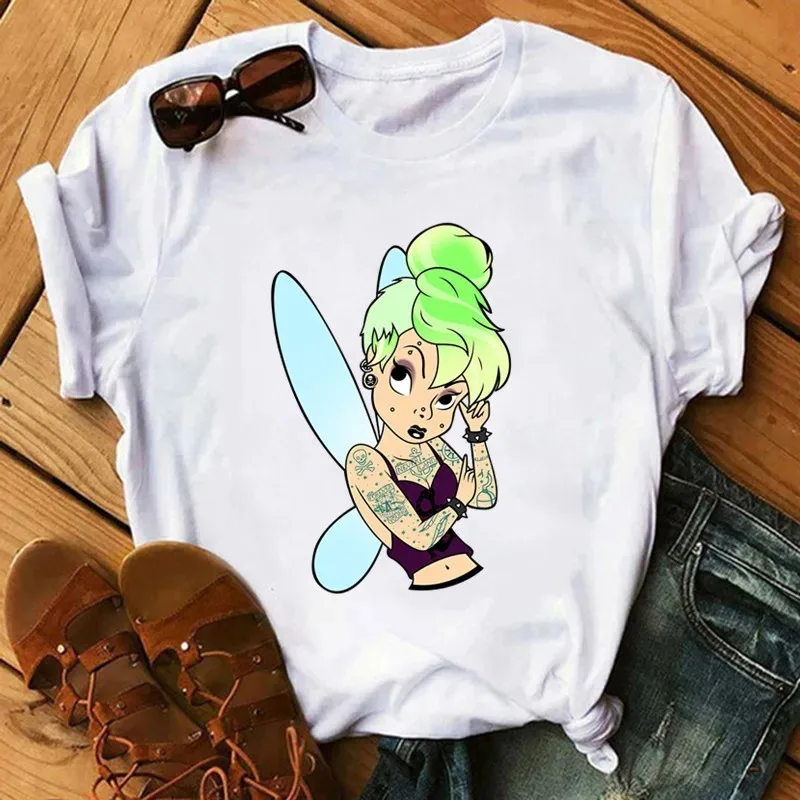 Kawaii Disney Cartoon Punk Princess Print T Shirt Women Harajuku 90s Cute T-shirt Funny Streetwear Graphic Tshirt Female Clothes