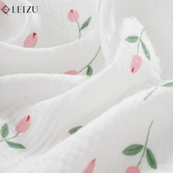 0.5/1/2 Yard 100% Cotton Tulips Print Double Layer Crepe Baby Fabric Soft Gauze DIY Sewing Baby Blankets, Pajamas, Bedding