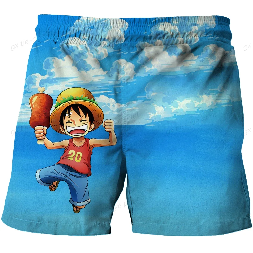 One Pieces Harajuku Style Shorts with Hood 2024 Luffy 3d Swimming Shorts Running Tank Top Boy Cartoon Shorts Trend