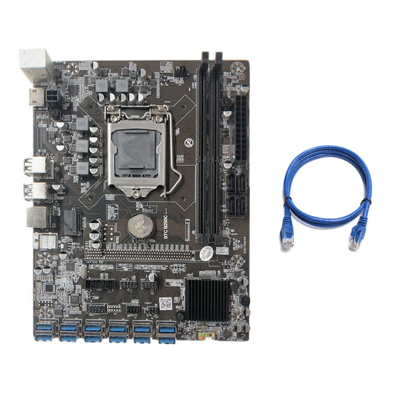 B250C Mining Motherboard With RJ45 Network Cable 12 PCIE To USB3.0 GPU Slot LGA1151 Support DDR4 DIMM RAM For BTC Miner