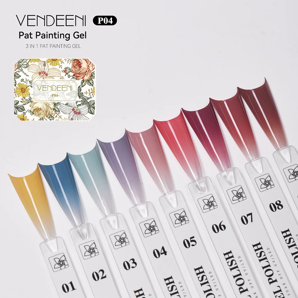 Vendeeni 9 Farben Patting Painting Gel Nagellack UV LED Soak Off Gel Lack Gradient Pat Gel Palette Blooming Transfer Design – Detail 14