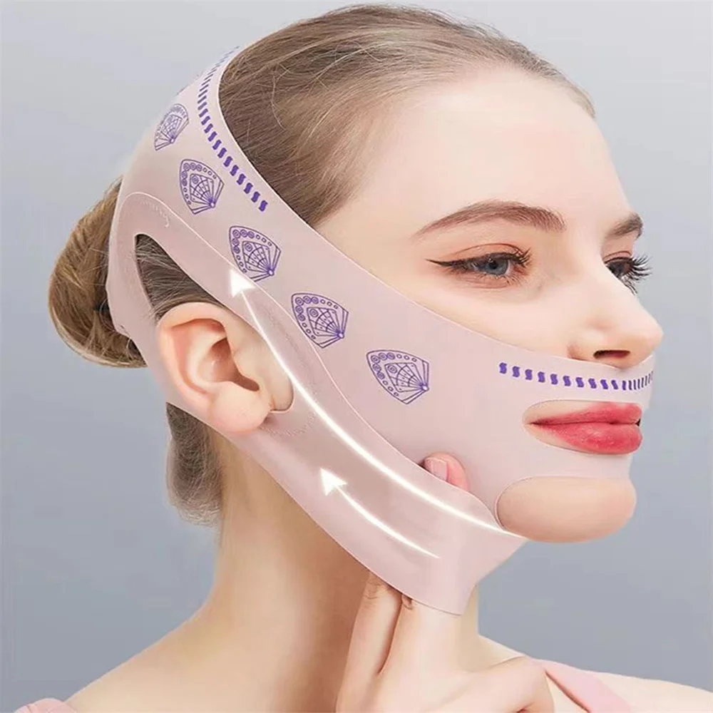 Máscara de sono para escultura facial de beleza, redutor de queixo duplo, máscara facial de emagrecimento em forma de V, máscara de elevação facial reutilizável em formato de UP - Anti-Agi