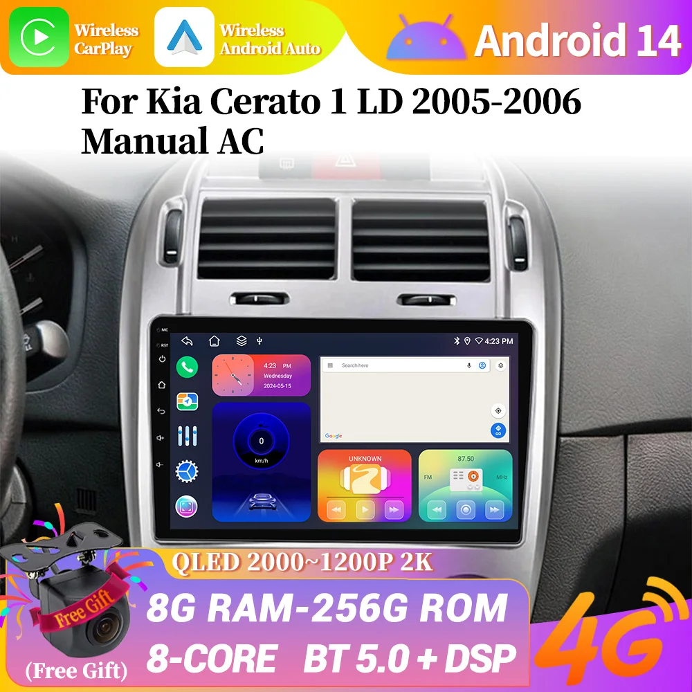 

Kia Cerato 1 LD 2005-2006 Manual AC Car Radio Multimedia Video Player Navigation Android screen for car 4G GPS Android14.0