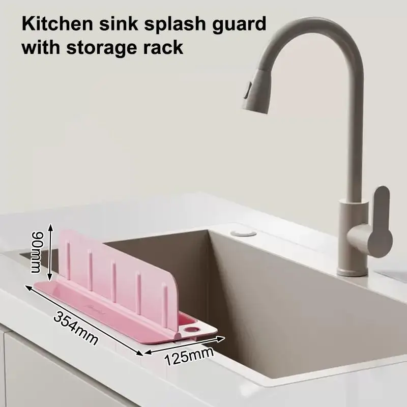 Silicone Sink Splash Guard With Waterproof And Splash-proof Design, Drain And Storage Tray For Dishwashing And Kitchenware.