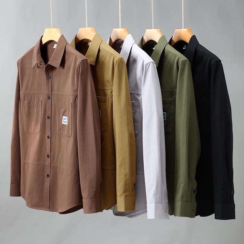 Leisure Double Pockets Shirts For Men Long Sleeve Workwear Style Spring Quality Natural Cotton 100% Breathable Camisas De Hombre
