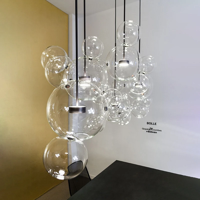 

LED Postmodern Gold Chrome Black Iron Glass Bubbles Lustre Suspension Luminaire Lampen Pendant Light For Dinning Room