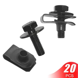 10sets Car Black Metal U Type Clips M6 6mm Reed Nuts Licence Plate Clip and Hexagonal bolts with pad