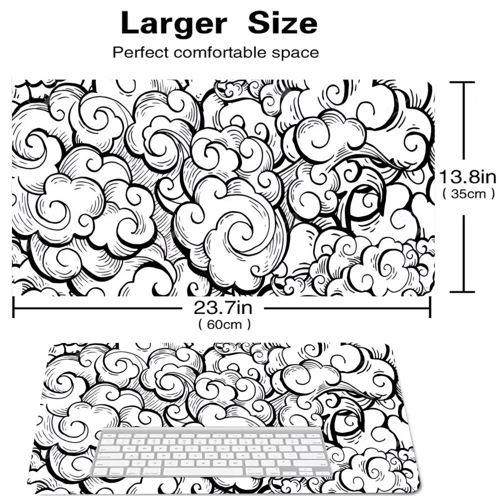 Tapete de mouse com padrão de nuvem japonês, grande, computador, escritório, mesa de jogos, borracha, antiderrapante, teclado de jogos, tapetes de mesa longos