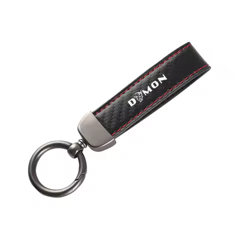 Leather Carbon Fiber Car Rings Keychain Zinc Alloy Keyrings For DODGE DEMON charger challenger hellcat
