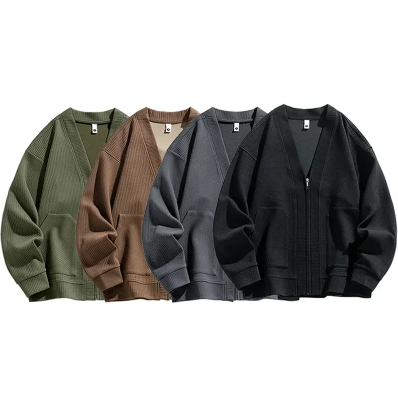 New in Big Size Men's Cardigan Jacket Oversize Loose Sweater Coat Male Zip-up Korean Style Spring Green 6XL 8xl Large Plus