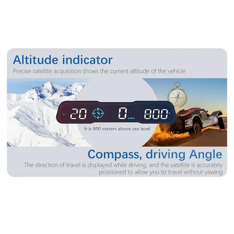 

AW-G19 HUD Head Up Display Speedometer Car Speed Gauge MPH Overspeed Alarm Driving Angle Time Compass Driving Alarm