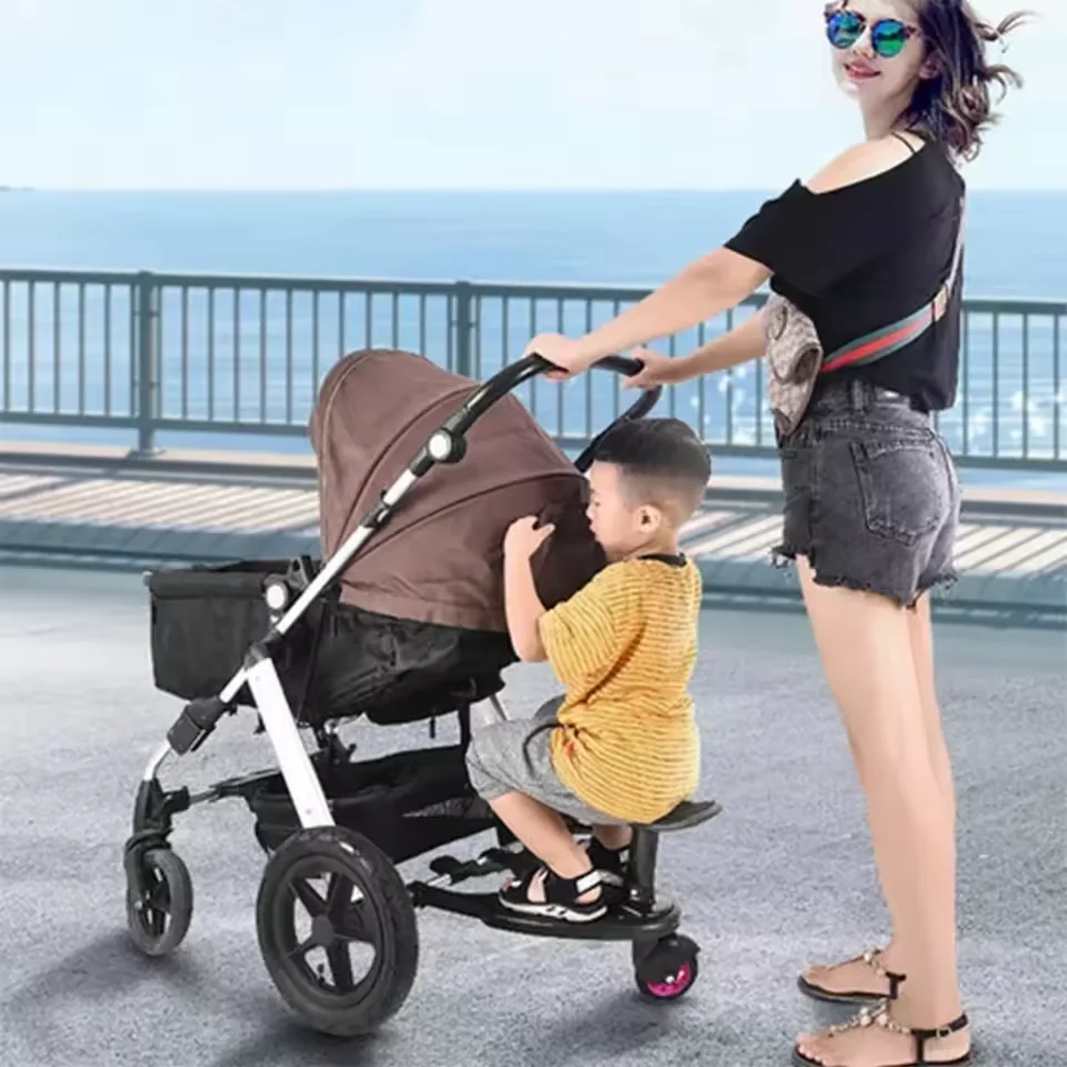 Fashion Pram Pedal Adapter, Stroller Board with Detachable Seat, Comfort Wheeled Board Stroller Ride Board with Wheels