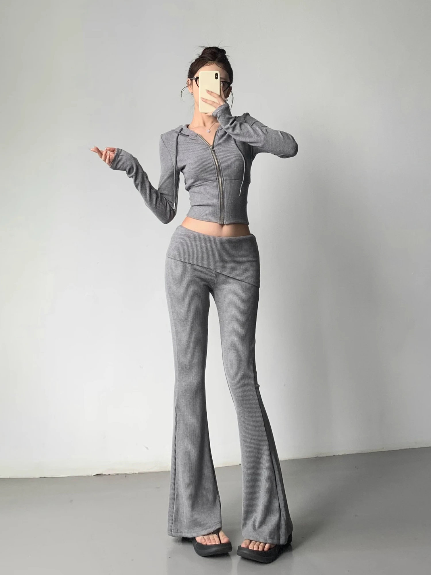 Spicy Girl Hoodie And Pants Set Women's Cotton Wide Leg Pants Two Piece Suit Summer Casual Style High Waist Slimming Effect