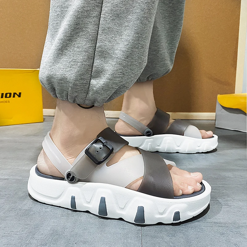 Summer Men Slippers New Fashion Comfort Thick Bottom Height-increasing Sandals Design Beach Outside Increase Soft Bottom Sandals