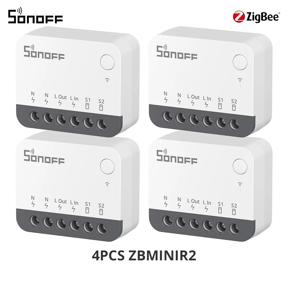 SONOFF ZBMINIR2 Zigbee Smart Switch mit Relaismodus, externe Schaltersteuerung, kompatibel mit EWeLink, Zigbee Gateway erforderlich, 1-4 Stück