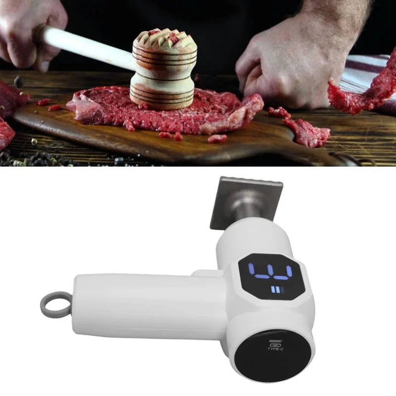 6 Speed Electric Meat Tenderizer Mallet Tool With 304 Stainless Steel Head White For Kitchen