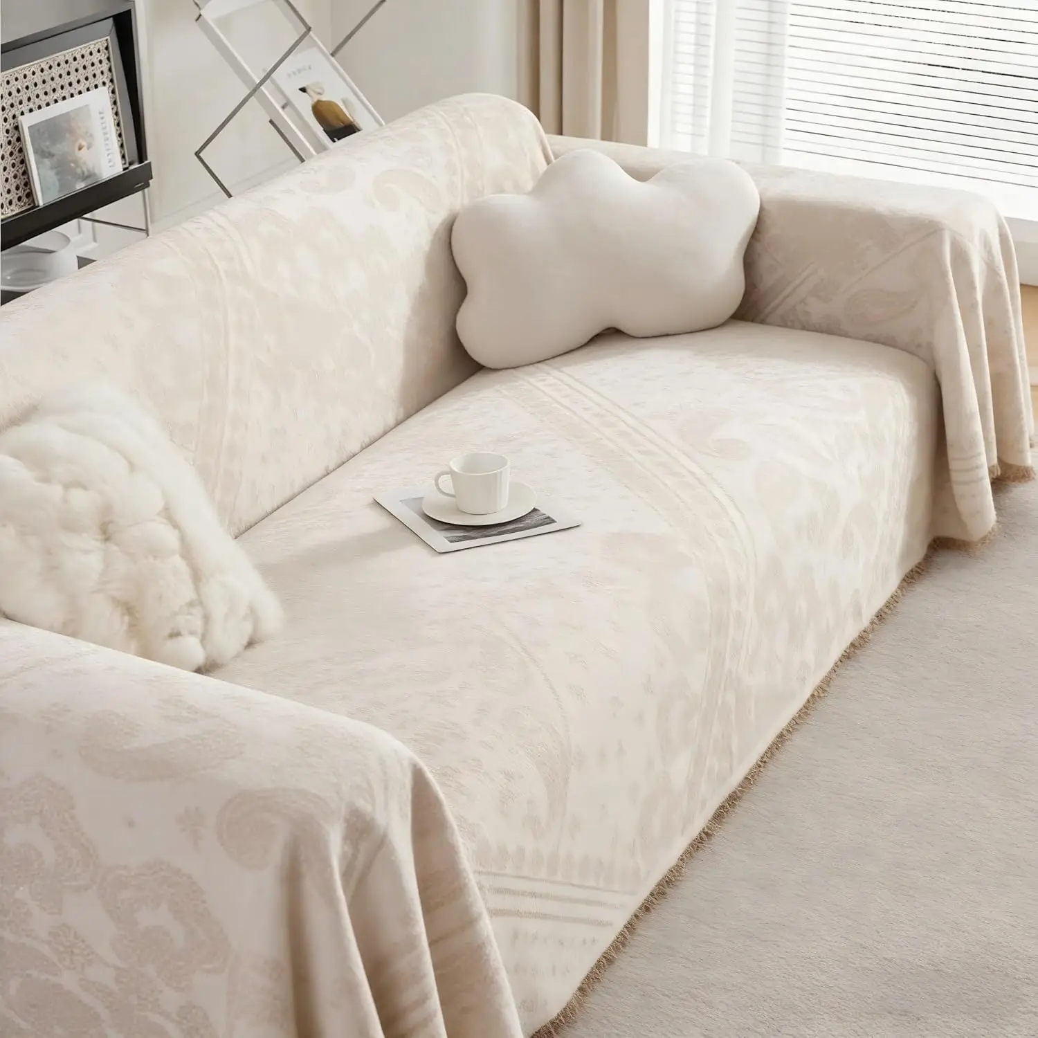 

Двусторонний чехол для дивана в стиле бохо из шенилла с бахромой, плед для двухместного дивана для гостиной и офиса