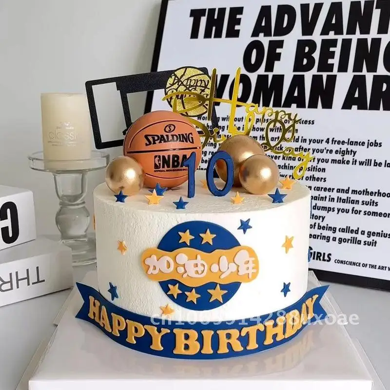 

Youth Birthday Cake Decorations Basketball Theme Football EVA Ornaments Plug-in Refueling Soft Rubber Red/Blue Cheer Boys