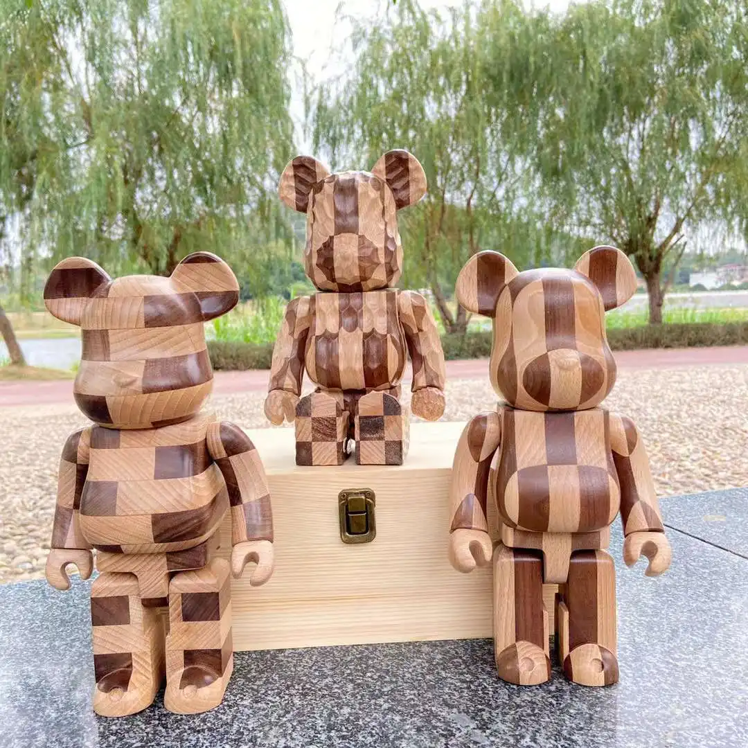 Bearbrick 400% Chess Wave Horizontal Chess Check Vertical Chess Check 28cm Height BE@RBRICK 28cm Wave Horizon Wood Bear