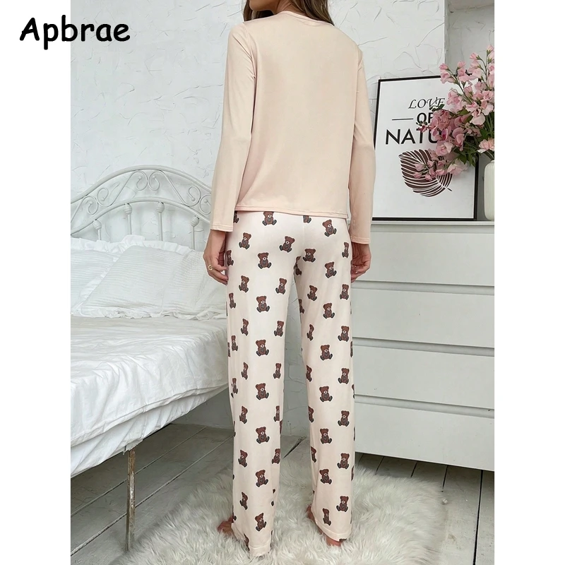 Cute Bear Print Pajamas for Women Autumn Winter Long Sleeves Full Pants Pajama Sets Woman Milk Silk Pijamas Girls Nightwear