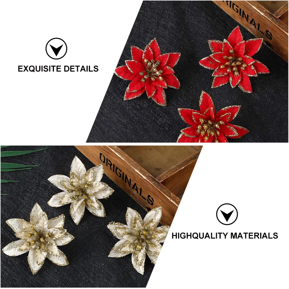 

24Pcs Glitter Christmas Flower Decorative Accessories for Tree Wreath Home Mall Decoration Festive Event Party Supplies