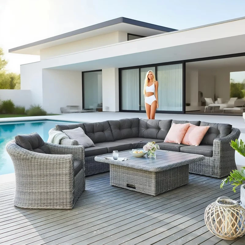 

Modern Rattan Outdoor Sofa Set Garden and Backyard Leisure Furniture