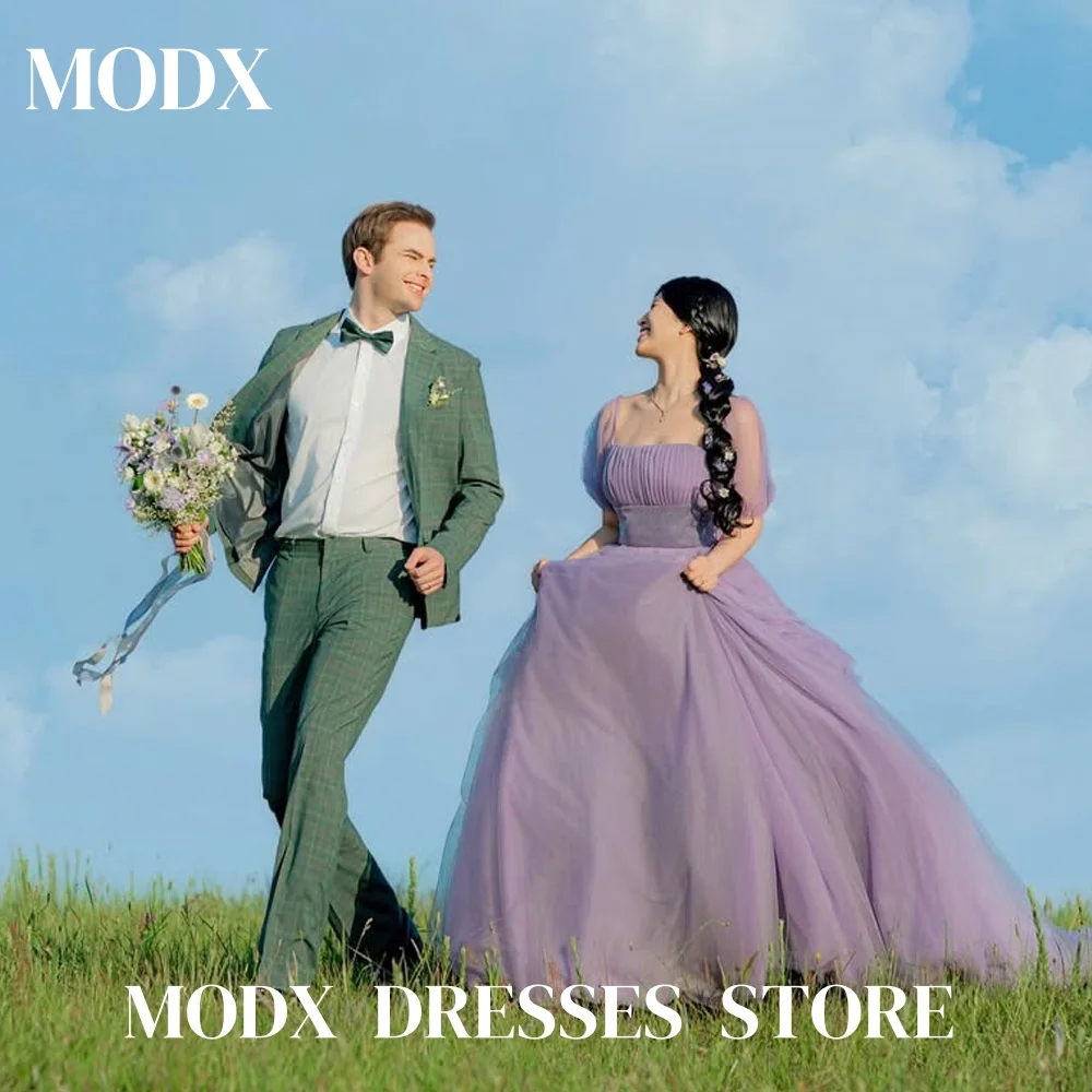

MODX Elegant Grape Purple A-line Wedding Dress Short Sleeves 웨딩드레스 Korea Photoshoot Floor-Length Customised Evening Gown 2025